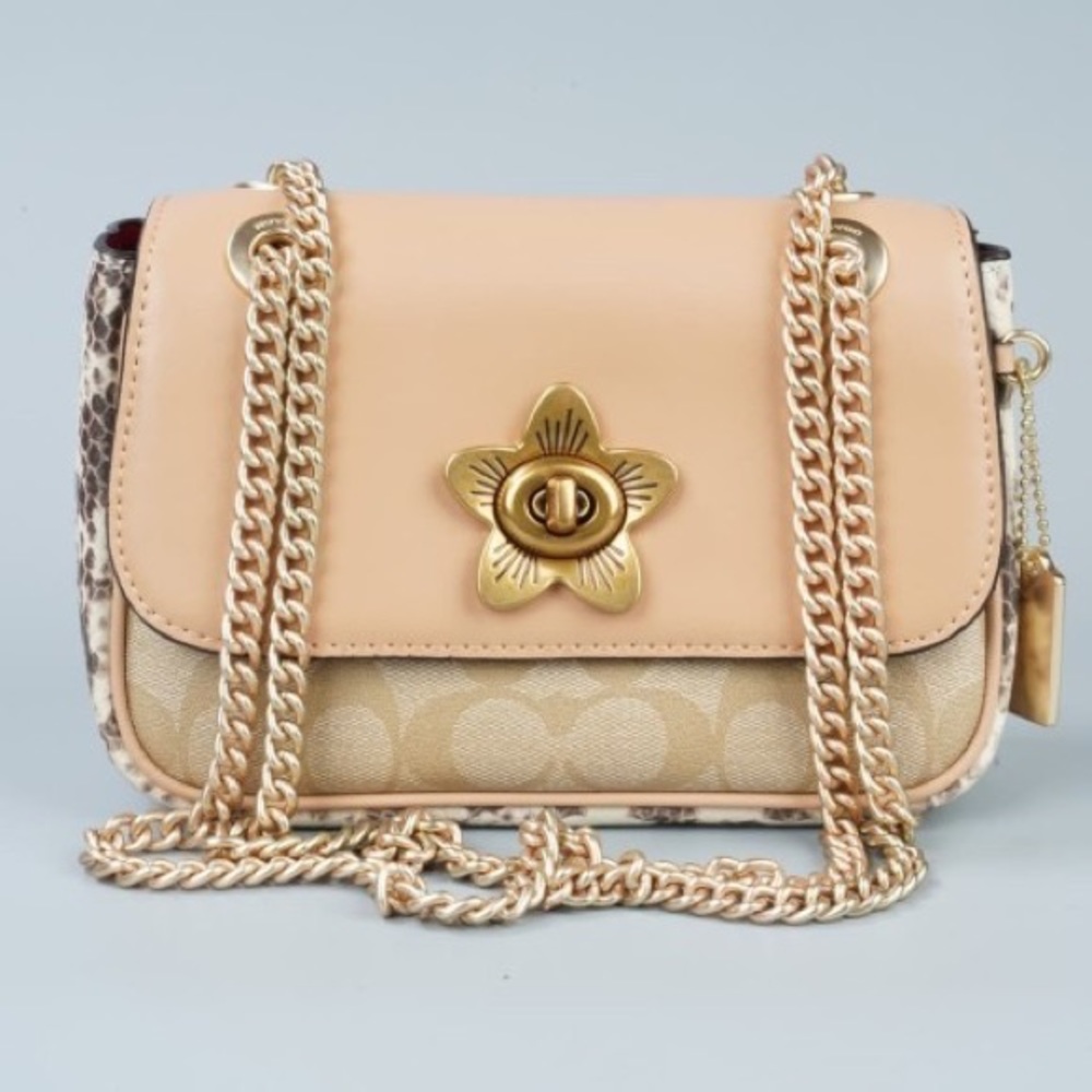 Coach Cassidy Signature Coated Canvas, snake print and Tan Shoulder Bag
